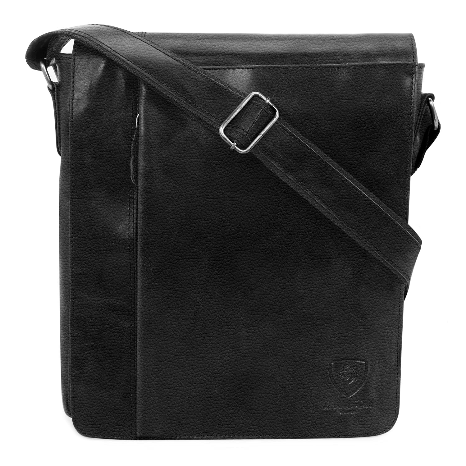 J. Wilson London 100% Pure Genuine Real Blue Textured Cow Leather Handmade Mens Leather Flapover Everyday Crossover Shoulder Work iPad Messenger Bag (Brown) (Black)