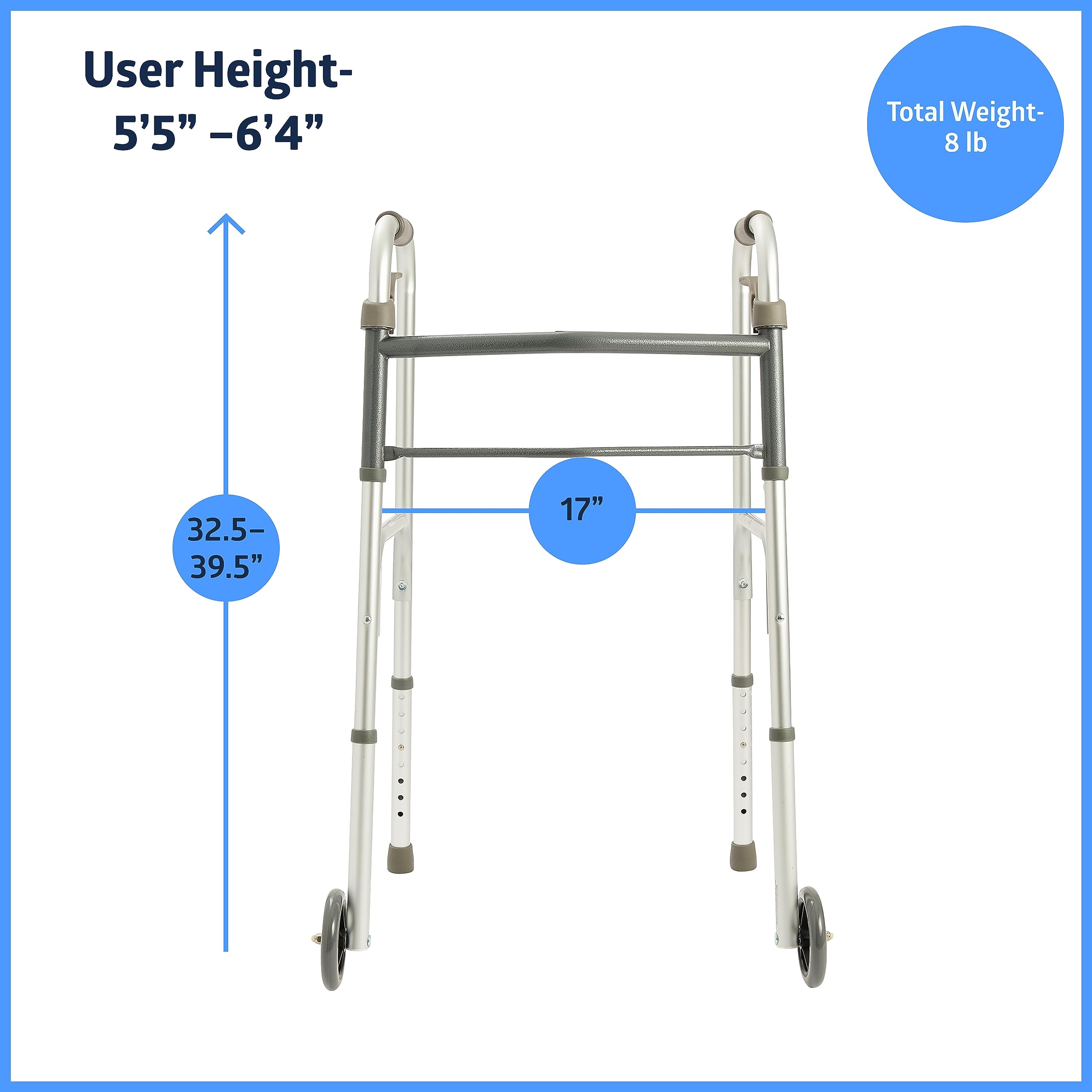 Medline Folding Paddle Walker – Comfortable, Maneuverable, for Injury, Moderate Weight Support Suited for Adults & Seniors