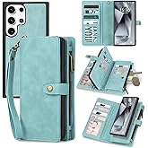 TwoHead for Samsung Galaxy S24 Ultra Wallet Case with Card Holder, Detachable Magnetic Phone Case for S24 Ultra,PU Leather All-Round Protective Phone Case Wallet with Wrist Strap,Blue