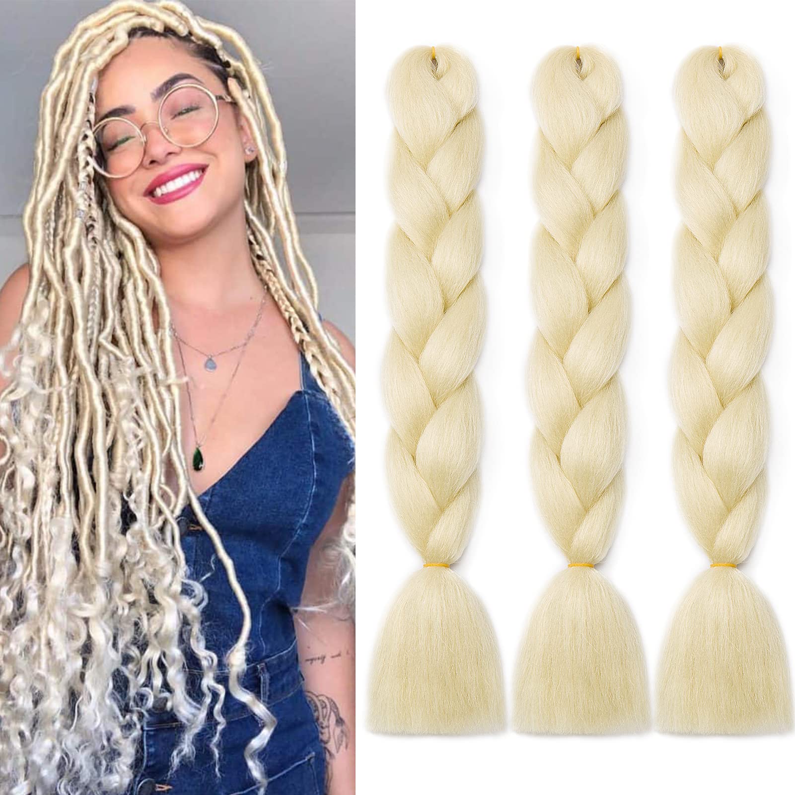 Cybelleza 24inch Jumbo Braids Hair Extensions Braiding Hair Synthetic 3PCS/lot Crochet Twist High Temperature African Box Braids(Bleach Blonde)