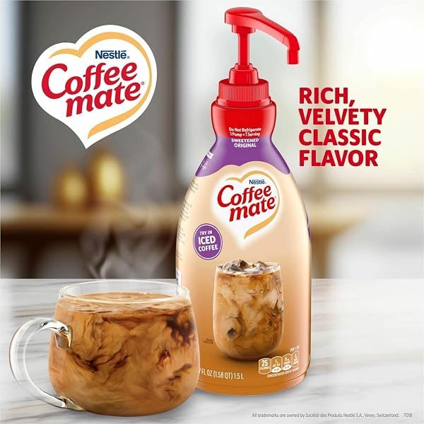 COFFEE MATE SWEETENED ORIGINAL LIQUID CREAMER PUMP BOTTLE – GLUTEN-FREE – SWEETENED ORIGINAL FLAVOR – 50.72 FL OZ (1.50 L) – 2/CARTON – 300 SERVING