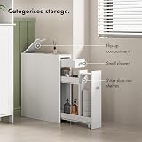 VonHaus Holbrook Slim Bathroom Storage Unit White Narrow Cabinet with Drawer view 6