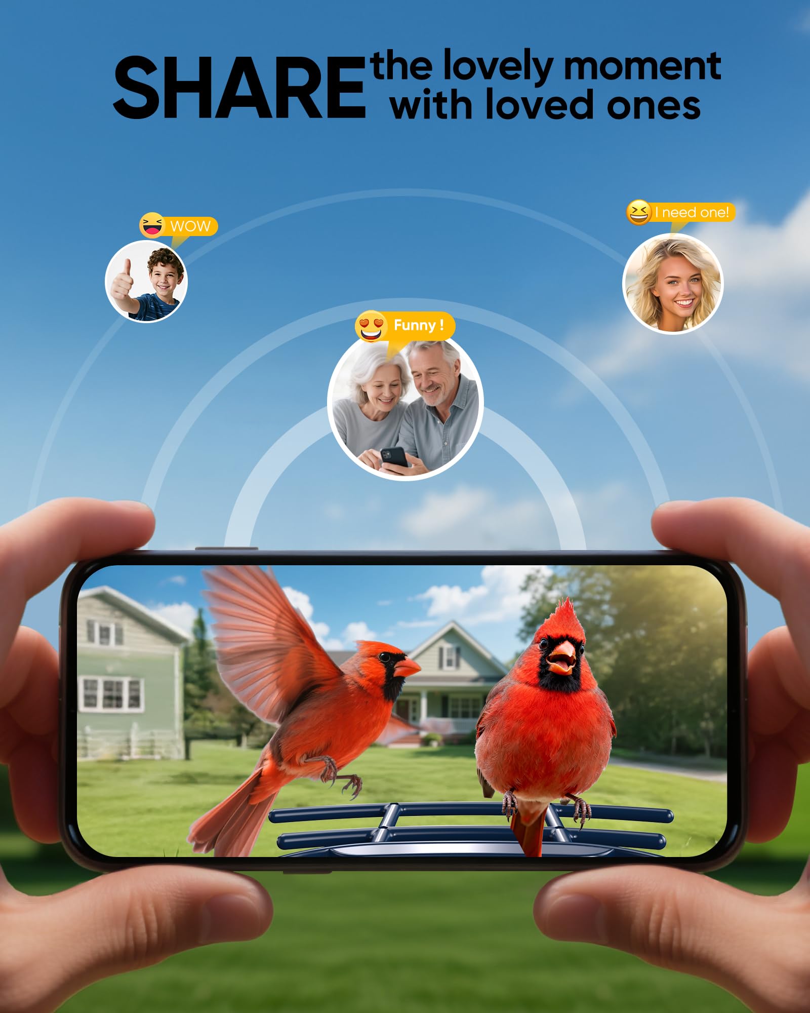 Bird Feeder with Camera Solar Powered - Smart Bird Feeder Camera 2K HD Live Stream, 5MP Photos, AI Identification for Backyard, 2.4Lb Large Capacity, Gifts for Mom Dad, Blue