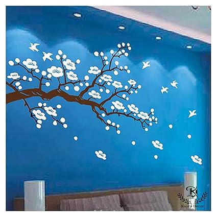 Kayra Decor Wishful White Flowers Reusable Wall Stencil (36x78-inch, Plastic Sheet), Clear