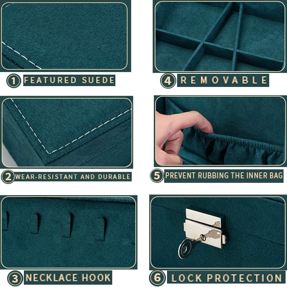 Coqlycot Jewellery Box Organiser with Lock for Necklace Earrings Bracelets Rings Double Stackable Layer, Removal Tray - Image 5