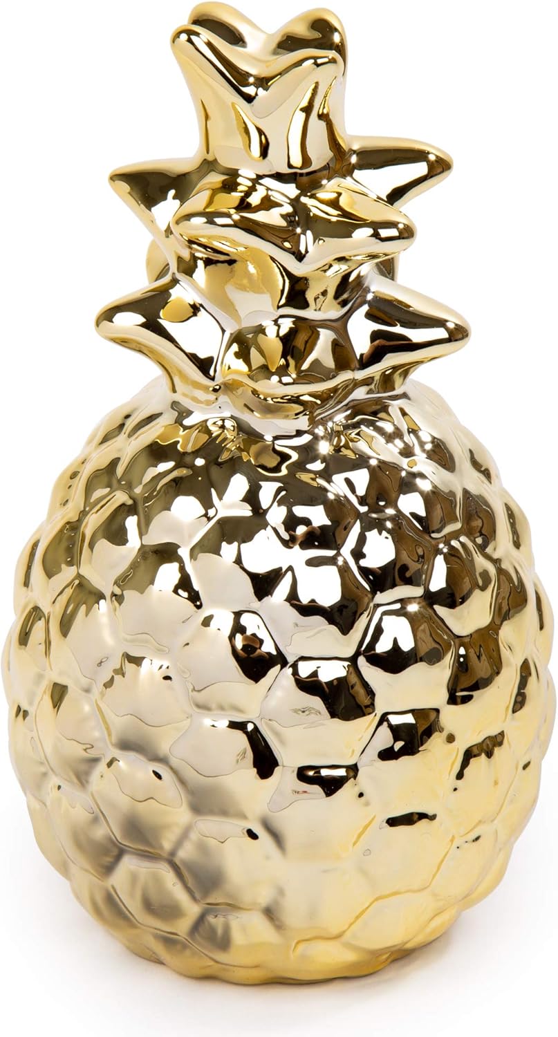 Truu Design Cute Ceramic Pineapple Money Bank, 3.5 x 6.5 inches, Gold