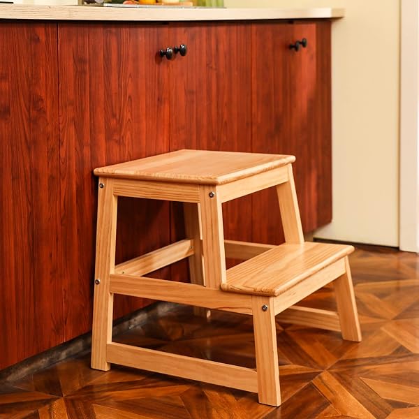 KITCHEN STEP STOOL FOR KIDS WITH SAFETY RAIL,TODDLER STANDING TOWER FOR KITCHEN COUNTER, BABY MONTESSORI STOOL,SOLID WOOD CONSTRUCTION,NATURAL