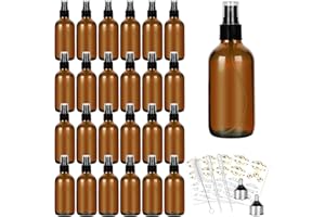 CycleMore 25 Pack 4oz Amber Glass Spray Bottles with Fine Mist Sprayers, Glass Travel Bottles for Cosmetic, Essential Oils, C