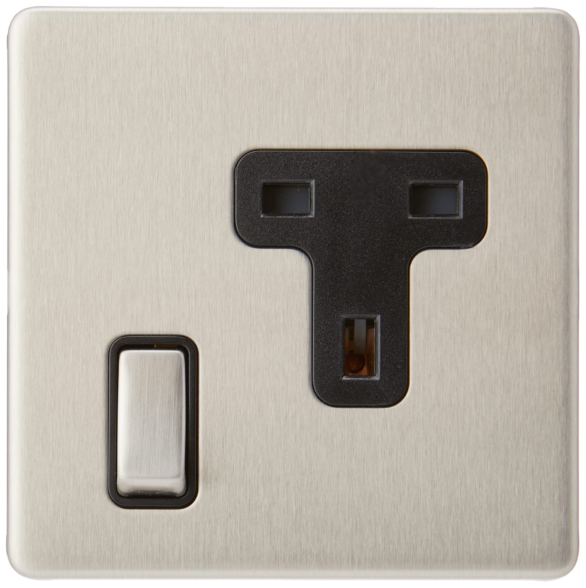 AET SL1GSOCBS 1 Gang 13 A Screwless Socket with Black Insert Metal Rocker Switch