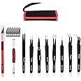 Precision Tweezers Set, Kaisi 10 PCS ESD Tweezer Set, Anti-Static Stainless Steel Tweezers Kit Curved Tweezers for Craft, Jewelry, Electronics, Laboratory Work