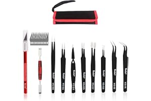 HENGTIANMEI Precision Tweezers Set, Kaisi 10 PCS ESD Tweezer Set, Anti-Static Stainless Steel Tweezers Kit Curved Tweezers for Craft, Jewelry, Electronics, Laboratory Work