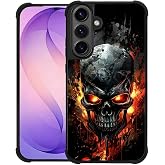 Punmada Compatible with Samsung Galaxy S26 Plus Mobile Case Creative Acrylic Back Panel Silicone Edge Case Slim Protection Grip Specially Designed for Samsung Galaxy S26 Plus Cool Black Skull Flame
