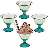 Glass Dessert Bowls 10 Oz Set of 4 Ice Cream Cups Footed Bowl Green Clear Drinking Cup for Sundae, Dessert, Candy, Fruit, Ice Cream, Snack Pudding