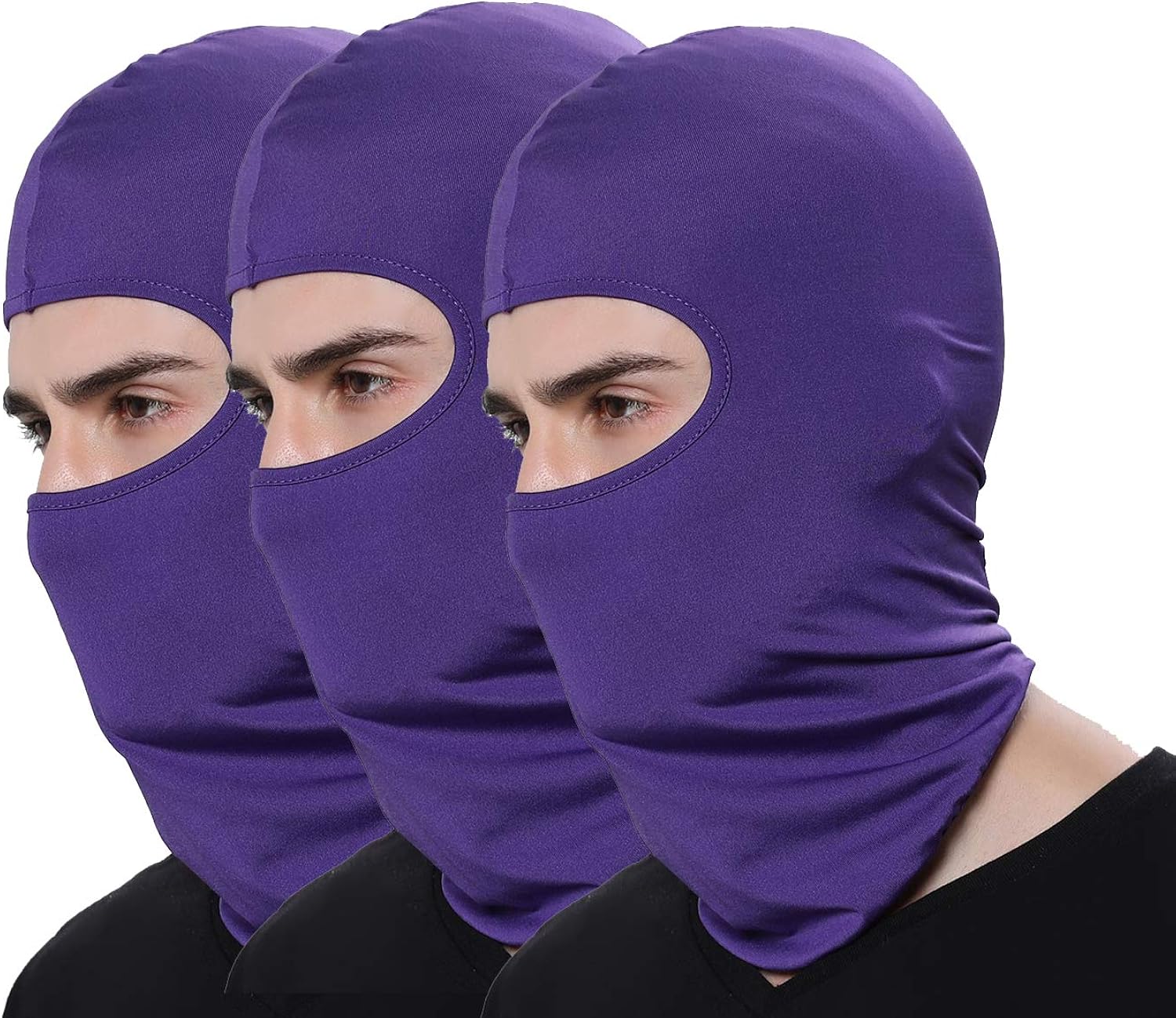 Pack of 3 Winter Thin Purple Ski Mask Women Camouflage Sun Balaclava Full Face Masks for Outdoor