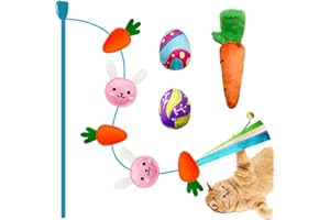 Lepawit 4 Pack Easter Cat Toys, Bunny Cat Wand Toy with Bell, Easter Egg Catnip Toys with Crinkle, Easter Gifts for Indoor Cats & Kitten & Kitty