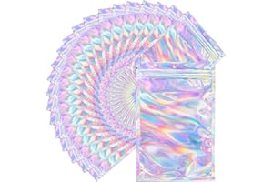 UWJIX Mylar Holographic Bags 3x4.7 Inch,100 PCS Small Clear Zipper Resealable Smell Proof Baggies,Holographic Plastic Packagi