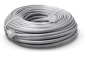 Phone Line Cord 50 Feet - Modular Telephone Extension Cord 50 Feet - 2 Conductor (2 pin, 1 line) Cable - Works Great with FAX