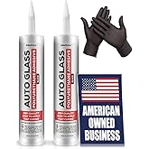 [2 Pack] Polyurethane Windshield Adhesive &mdash; Fast Curing Urethane Auto Glass Glue, High Bond Strength Black Windshield Sealant for Vehicle &amp; RV Window Seal, OEM Quality with Gloves, American Owned