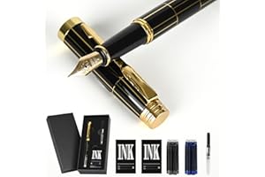 lucilynx Fountain Pen Set, Medium Nib 0.5mm, Includes 10 Ink Cartridges & 2 Ink Refill Converters, Gift Case for Men & Women,Calligraphy Pen,Perfect Weight, Black.