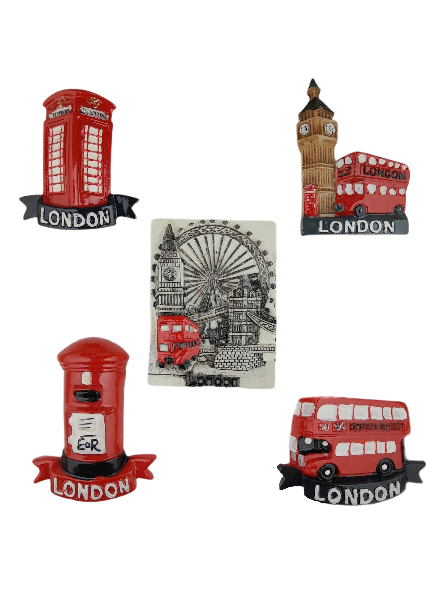 5 pcs London Land Mark Resin Fridge Magnets, Hand Painting and Designed in U.K. Collectible Gifts and Souvenirs, Good for Families and Friends