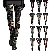 Floral Leggings for Women High Waisted Vintage Printed Tummy Control Leggings Casual Plus Size Yoga Pants Slim Tights
