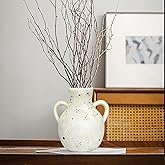 Xunsiga Ceramic Vase with 2 Handles, Rustic Pampas Grass Vase, Vintage Farmhouse Decor 7.5Inch Modern Decorative Flower Ceramic Vase for Home Decor, Table, Living Room Decoration, Office
