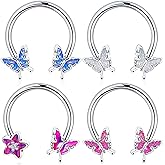 Hicarer 4 Pieces Septum Horseshoe Hoop Ring 16g Butterfly Nose Rings Earring Cartilage Earring Hoop Captive Bead Tragus Daith Helix Piercing Body Jewelry for Women Man