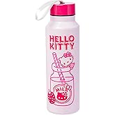 Silver Buffalo Hello Kitty Kawaii Strawberry Milk Pink Stainless Steel Water Bottle with Strap, 27 Ounces