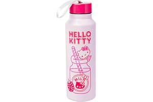 Silver Buffalo Hello Kitty Kawaii Strawberry Milk Pink Stainless Steel Water Bottle with Strap, 27 Ounces