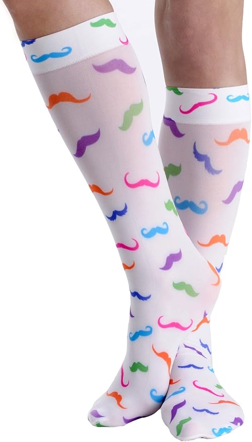 OOS 0217 Opaque Mustache Socks Multicolored Womens Knee High Trouser