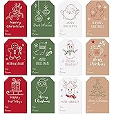 120 Pcs Christmas Gift Tags Merry Christmas Party Favor Name Tags, Holiday Presents Stickers Self Adhesive Labels for Xmas Party Seasonal Gift Wrapping Decor, Minimalist Style, 12 Designs