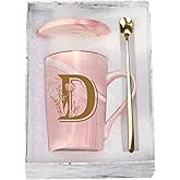 Letter D Personalized Initial Mugs with Flower, Letter D Personalized Novelty Coffee Mug, Novelty Letter Coffee Mugs for Women, Bridal Shower Gifts, Women's Initials Gifts Coffee Mug 14 Ounce Pink