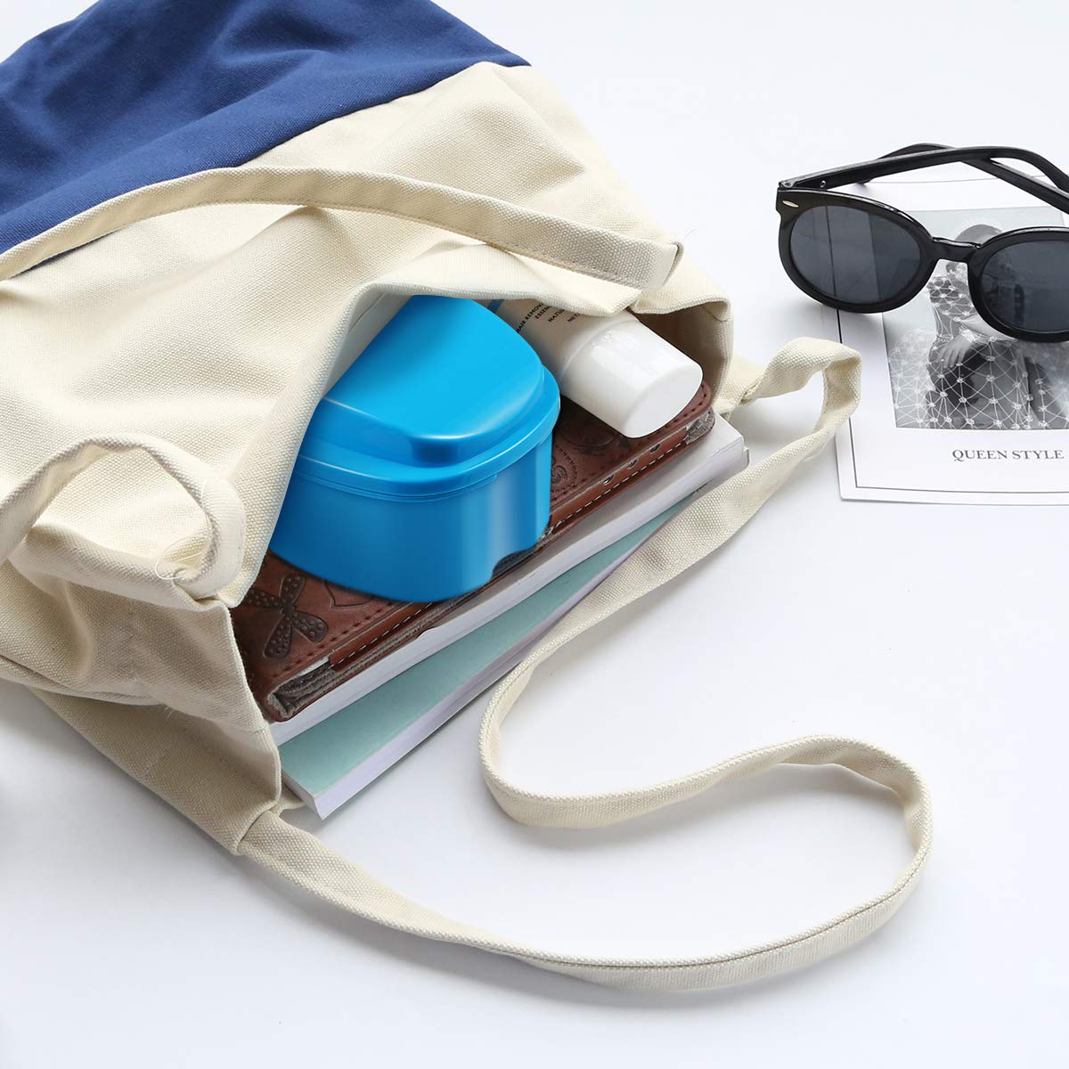 ROSENICE Denture Case, Denture Bath Box Case Dental Orthodontic Retainer, False Teeth Storage Case Box with Strainer (Sky-blue) : Beauty