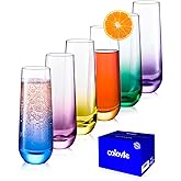ColoVie Stemless Champagne Glasses Set of 6- Colored Champagne Flutes- Wedding Toasting Glass- Bridesmaid Gift- Mimosa Glass- Crystal Bar Glassware- Birthday Cocktail Party, 9.6oz