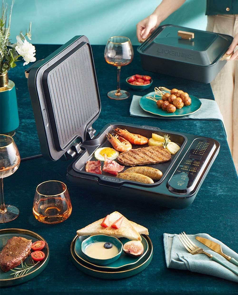 review Electric baking pan,Smoke-Free at Home Electric Skillet, Electric Multi Cooker, Non-Stick Pan 4.3L Large Capacity