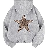 Baonmy Star Graphic Hoodies Y2k Leopard Print Oversized Fleece Hoodie Long Sleeve Pullover Sweatshirt for Women Streetwear
