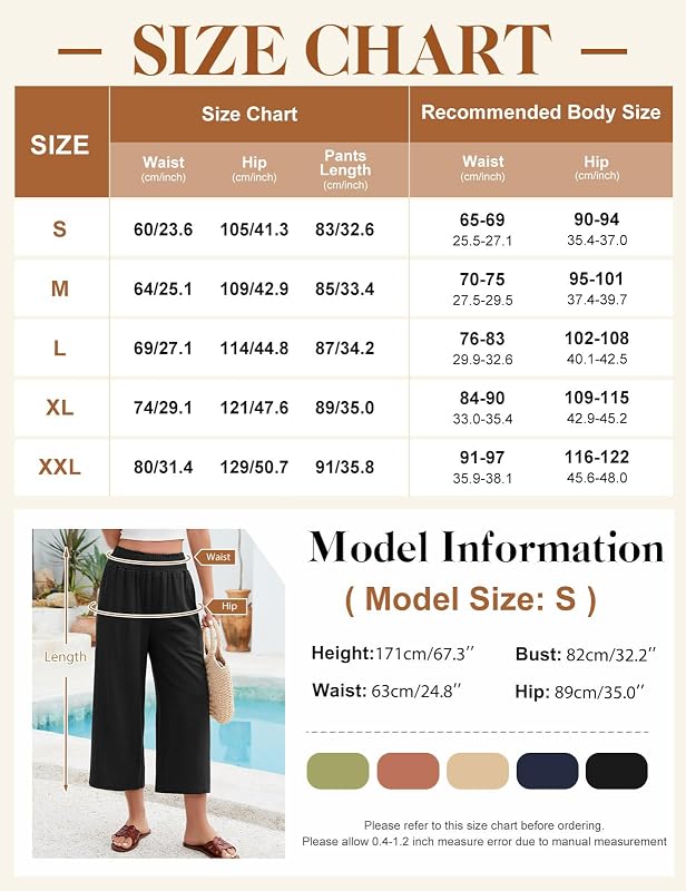 Pantalon Lin Femme Été Coton Chanvre 3/4 Large Pantalons Fluide Elegant Chic Taille Haute Élastique Pantacourt Léger Respirant Jogging Pants de Plage avec Poches (Noir, S)