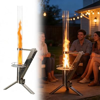 Pellet Heater 50 Inch Patio Heaters for Outdoor Use Stainless Steel Wood Pellet Patio Heater Modern Flame Viewing Experience Pellet Fire Pit for Courtyards, Patios, Camping