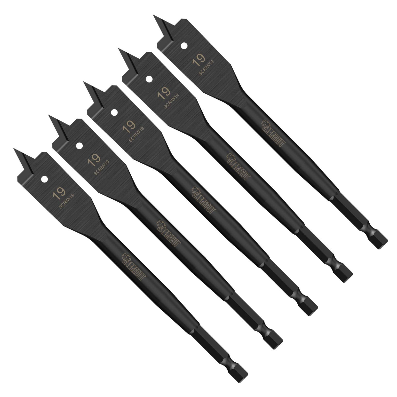 5 x SabreCut SCRIW19_5 19mm x 152mm Impact Rated Flat Wood Spade Bits for Softwood Hardwood Chipboard