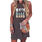 Sun Salt Sand Coconut Tree Sleeveless Mini Dress Women Casual Summer Beach Vacation Dress Workout Tank Dress