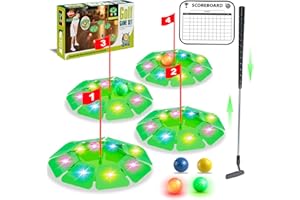 VATOS Light up Golf Putting Game Set - Glow Mini Golf Toy with 4 LED Holes, 4 Balls(2 Glow), Extendable Putter,Build Your Own Course at Home Indoor Outdoor Family Fun Golf Gifts for Kids Adults Golfer