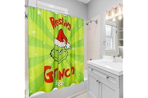 BROENO Christmas Shower Curtain with 12 Hooks for Bathroom, Shower Curtain Set Polyester Washable Holiday Winter Decor Christmas Decorations 72" x 72" (GreenB)