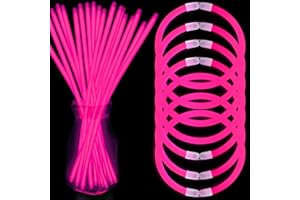 NUDALA 100 Pink Glow Sticks Bracelet Necklaces Bulk Glow In The Dark Party Supplies 8” Light Stick with 100 Connectors Light Up Toys for Christmas New Year Valentine's Day Easter