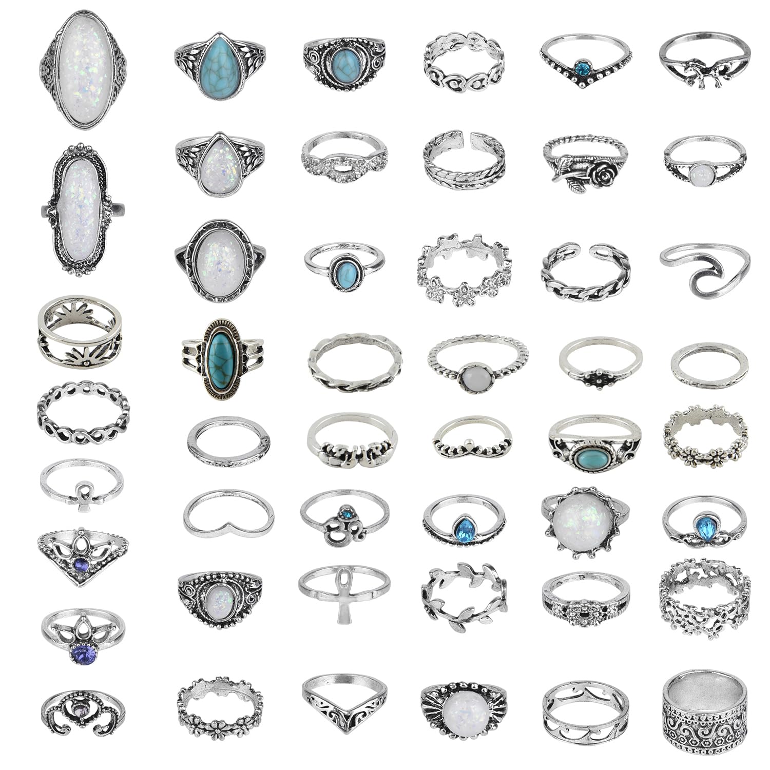 TUPARKA 46 Pcs Vintage Punk Rings Set Boho Joint Knuckle Ring Stackable Finger Rings Retro Jewellery Gift for Girls Women