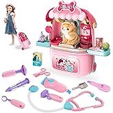 MAGIC4U Pet Cat Care Carrier Suitcase Toy, 29PCS Vet Clinic and Doctor Kit for Kids, Pet Kitty Grooming Feeding Toys, Veterinarian Pretend Play Set, Gifts for Boys and Girls Ages 3-12