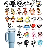 30 Pack Dog Straw Covers Cap for Tumblers, 10mm Cute Dust-Proof Straw Topper for Water Bottles Stanley Cups Accessories Gifts For Women Party Favors