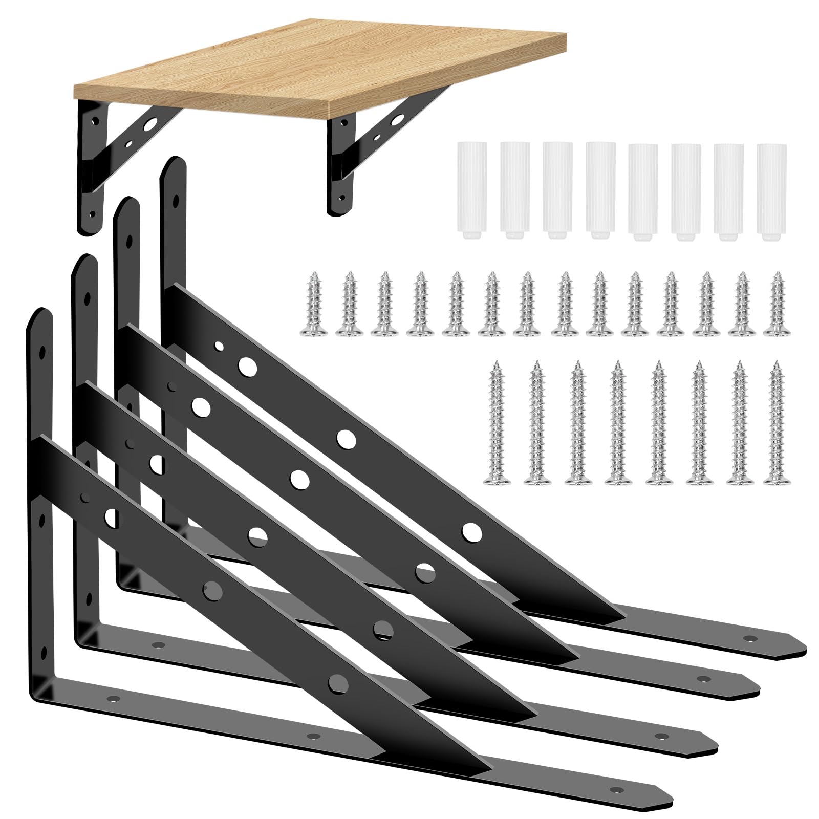Tanstic 4 Pack 12 Inch L Shape Shelf Brackets, Heavy Duty Decorative Shelf Brackets Wall Mounted Floating Shelf Bracket, L Corner Brace Angle Brackets Shelf Support with Screws for DIY Shelving(Black)