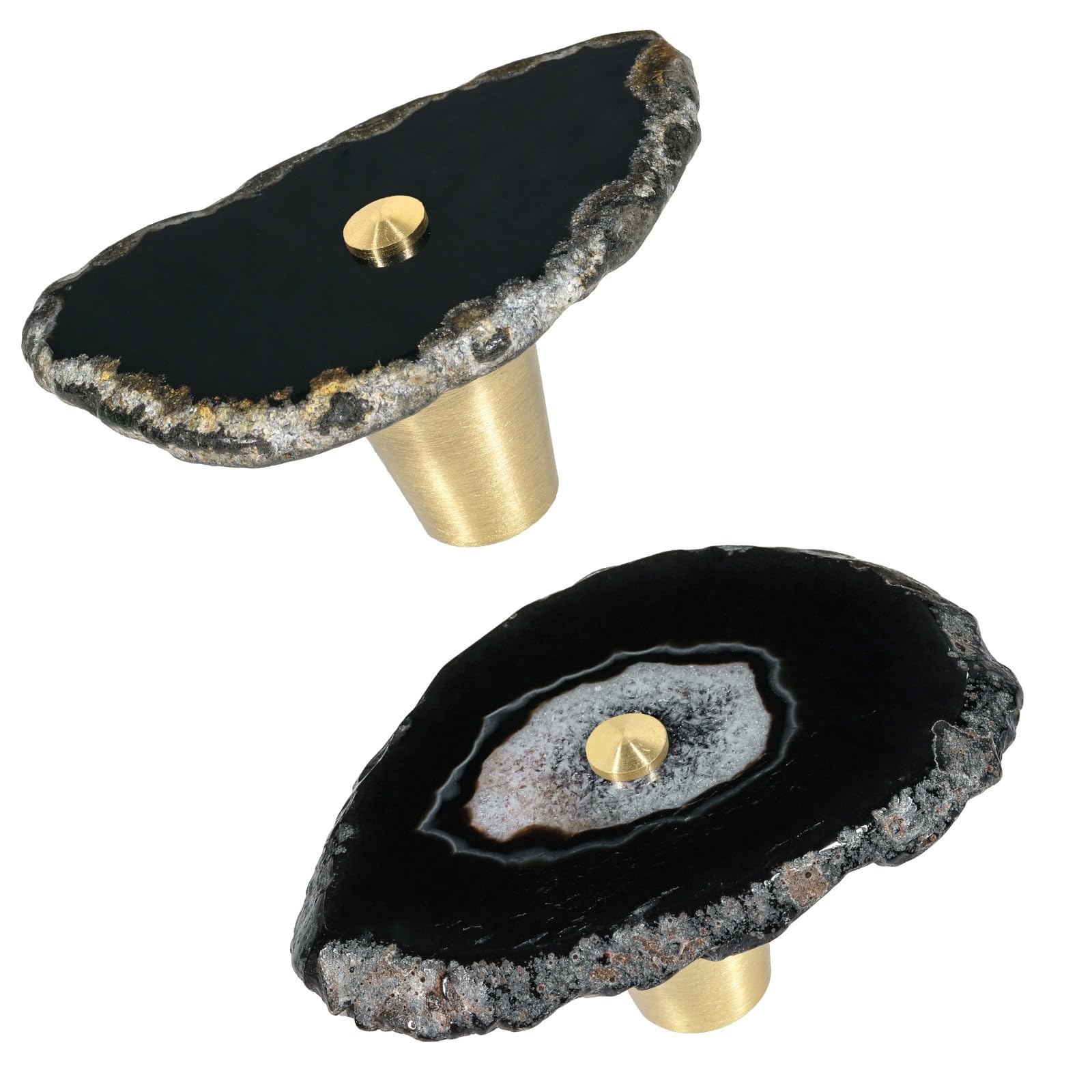 KYEYGWO Natural Black Agate Slice Cabinet Knobs, Set of 2 Decorative Drawer Pull Handles for Dresser Wardrobe Cupboard