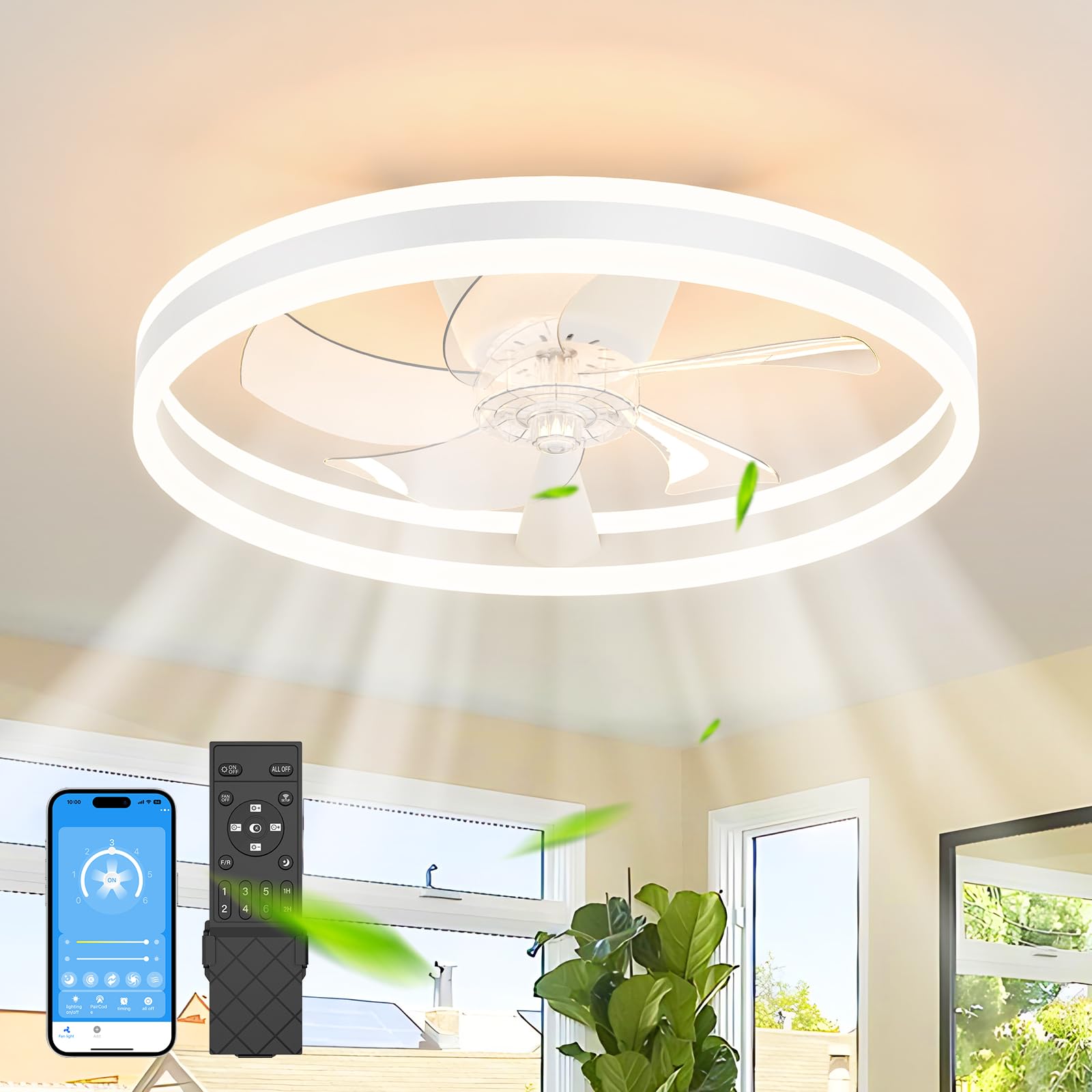 JOFIOS Ceiling Fans with Lights,19.7" Flush Mount