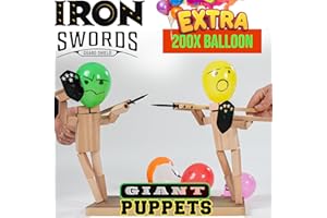 AKARGOL Wooden Fencing Puppets Balloon - Handmade Large 2024 New Man Bamboo Big Man Battle Board Games, Fun and Exciting 2-Player Wooden Robot Battle Balloon Game, Whack a Balloon Party Gamesfor 2 Players